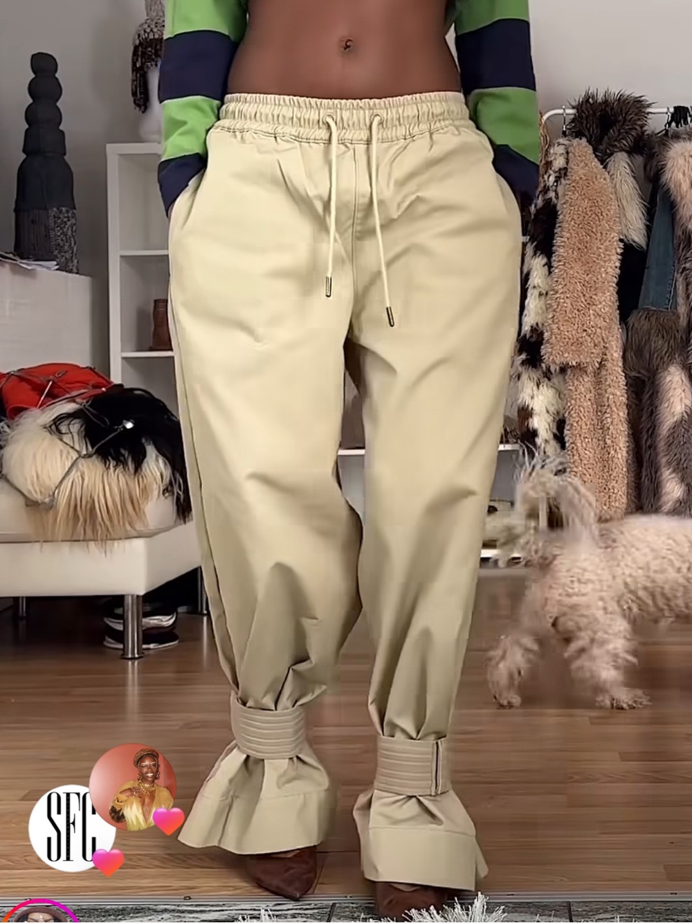 Beige Drawcord Cargo-Style Joggers for Women